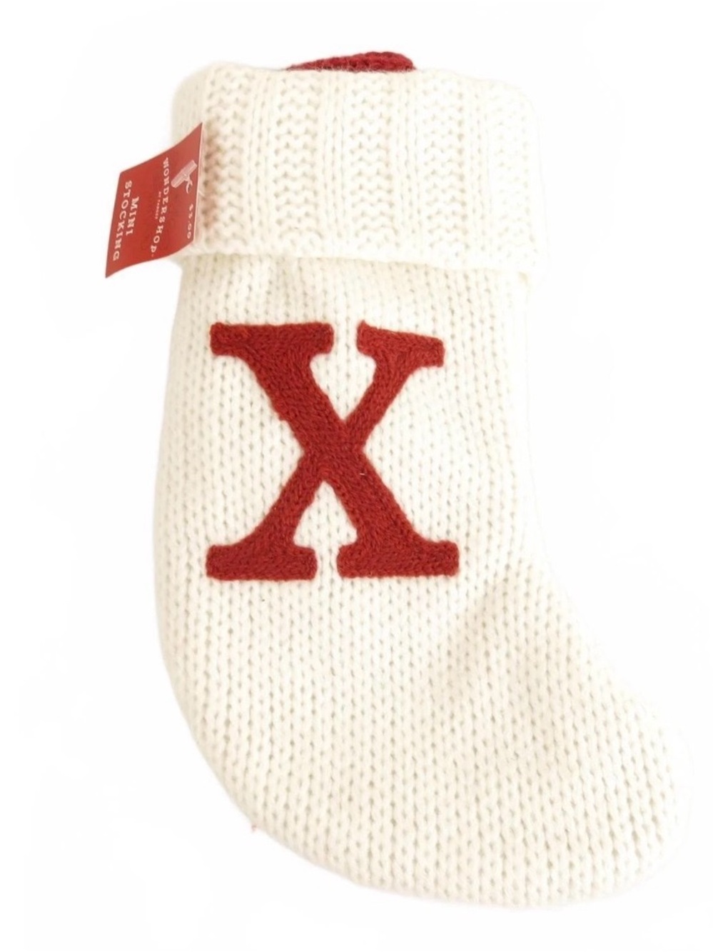 Letter X Wondershop Mini Christmas Stocking White Knit New
